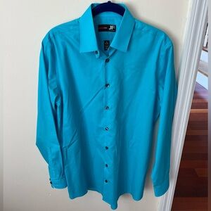 Men’s Turquoise Blue J.Ferrar Slim Fit Long Sleeve Button Down Dress Shirt